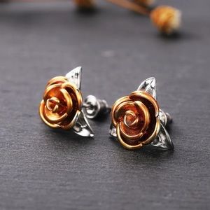 925 Sterling Silver Rose Earrings New Rustic Look